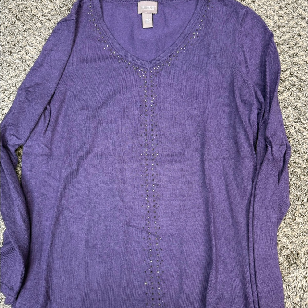 Chico's Purple V-Neck Blouse Sweater